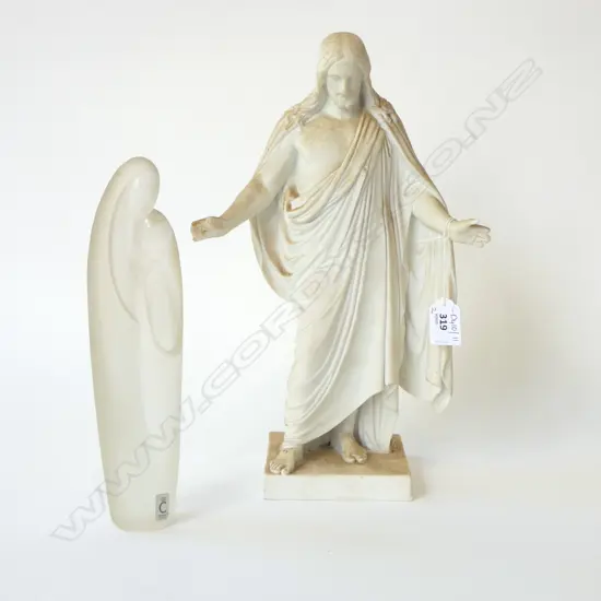 GERMAN CHRISTINENHÜTTE GLASS FIGURINE H.255mm + PORCELAIN JESUS H.345mm losses