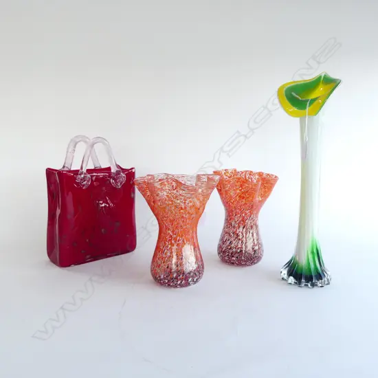 4 COLOURED GLASS VASES H410MM TALLEST