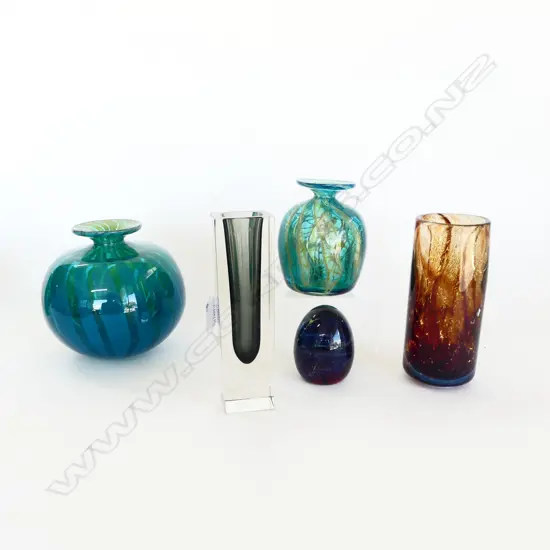 5 PCES ART GLASS; SOMMERSO VASE H.200mm, 4 OTHER SIGNED PCES