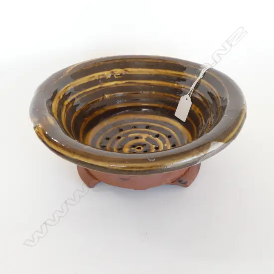 ROSS MITCHELL-ANYON (1954-1922) COLANDER, GLAZED TERRACOTTA, SML LOSS TO FOOTING, DIA.260mm