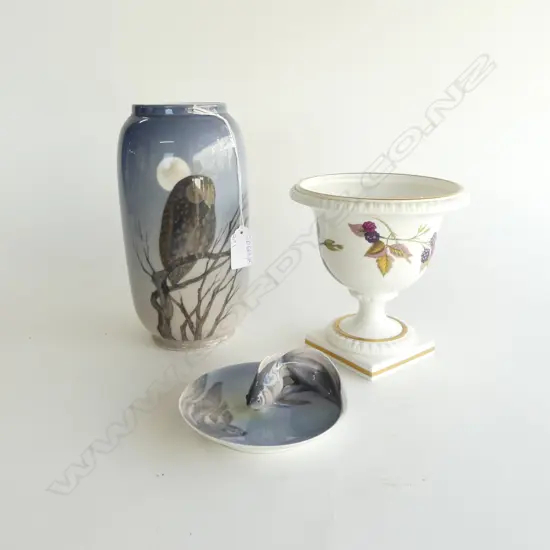 ROYAL COPENHAGEN VASE H.210mm & FISH PLATE + ROYAL WORCESTER 'ARDEN' VASE