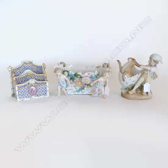 2 CONT FIGURAL ORNS BOTH AF & CONT CHINA LETTER RACK H150MM