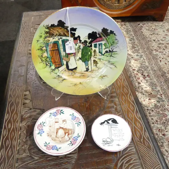 TWO VICTORIAN PLATES AND A DOULTON SOUTERS CAT PLATE
