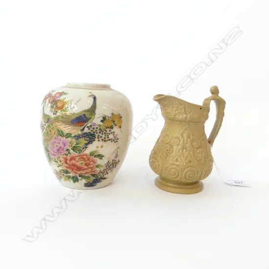 VICTORIAN RELIEF MOULDED JUG + SATSUMA VASE H.130mm