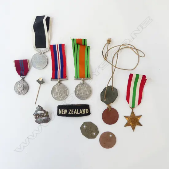 WWII MEDALS = DOG TAGS TO NZ 215413 Robertson + 