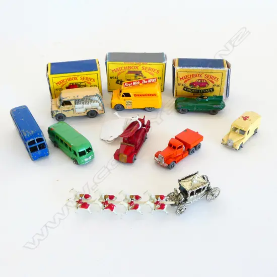 9 LESNEY MODEL VEHICLES INCL. 3 REPRO BOXES, CORONATION COACH