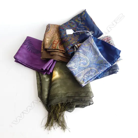 5 VINTAGE SILK SCARVES many with rolled edges & SILK SHAWL