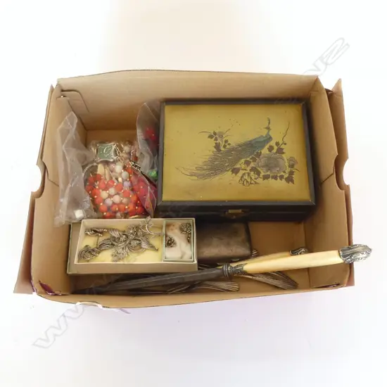 BOX ASST COSTUME JEWLERY  CUTLERY ETC