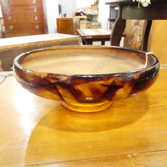 1920’S ART DECO DAVIDSON ENGLAND CLOUD GLASS FOOTED BOWL, D.240MM H.90MM