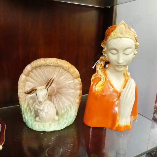 VINTAGE CZECH PRAYING MARY H.220mm, BUNNY RABBIT VASE