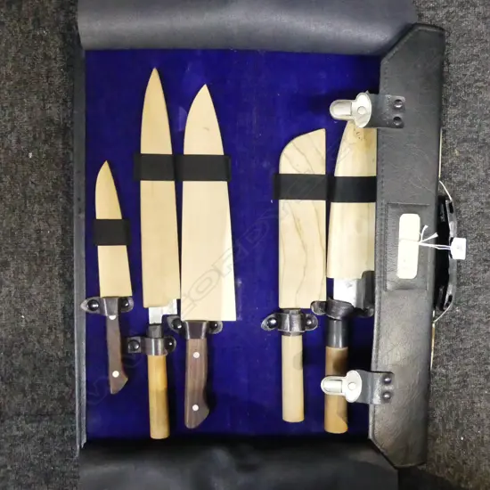 c1970s 5 pce Japanese Chef’s knife set, high carbon sword steel