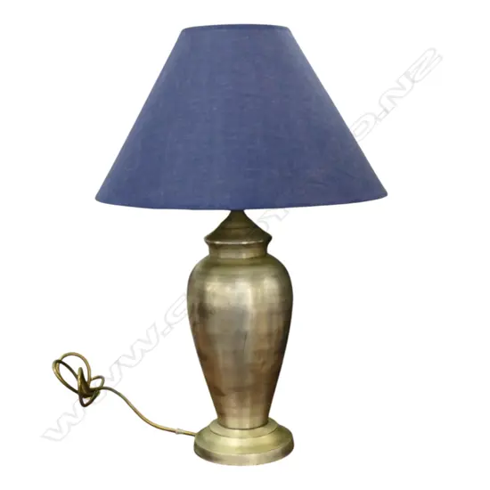 SILVER METAL LAMP w. BLUE SHADE H.520mm