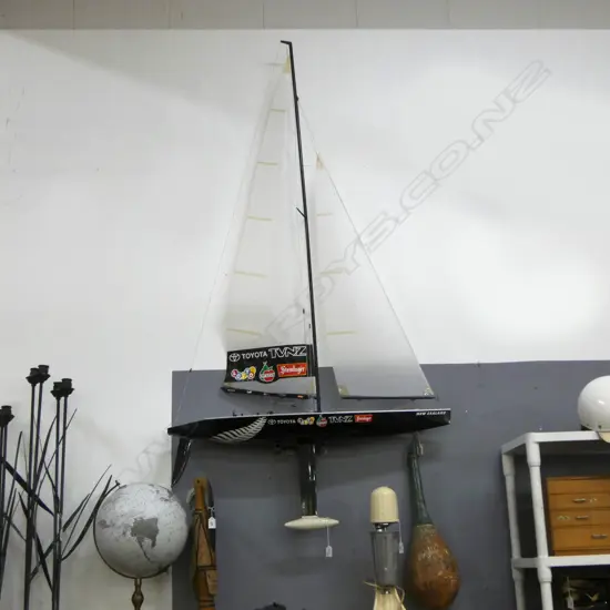 MOTORISED REPLICA NZ AMERICA'S CUP YACHT + remote (needs batteries, unsure if operational)1860 x 1020mm