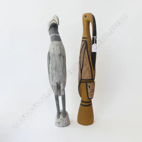 2 TRIBAL CARVED WOODEN BIRDS H.510mm