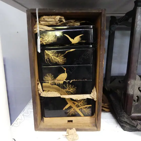 Lacquered and maki-e painted Ju-Bako 5 part small food box H.250mm