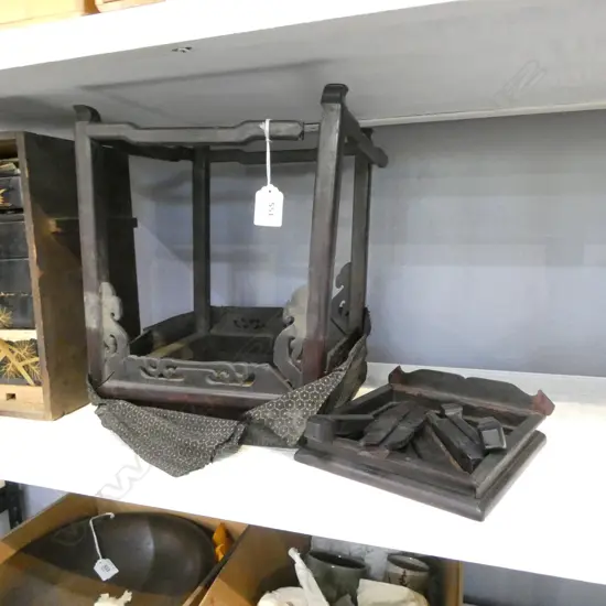 2 x19thC zitan wood vase tables; Storehouse find, needing restoration