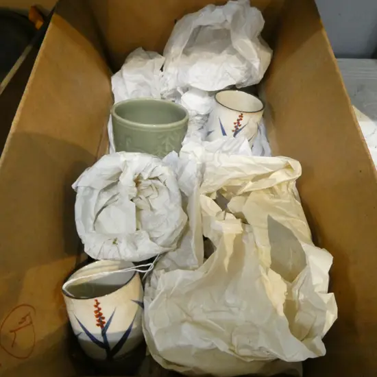 10 Vintage Oriental Celadon glaze tea cups w. 2 others