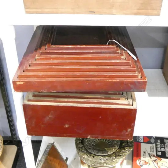 7 japanese red lacquer nesting lidded box set