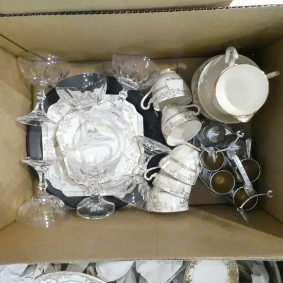 MORRIS & JAMES PLATE, TEA SET, EP, GLASSES