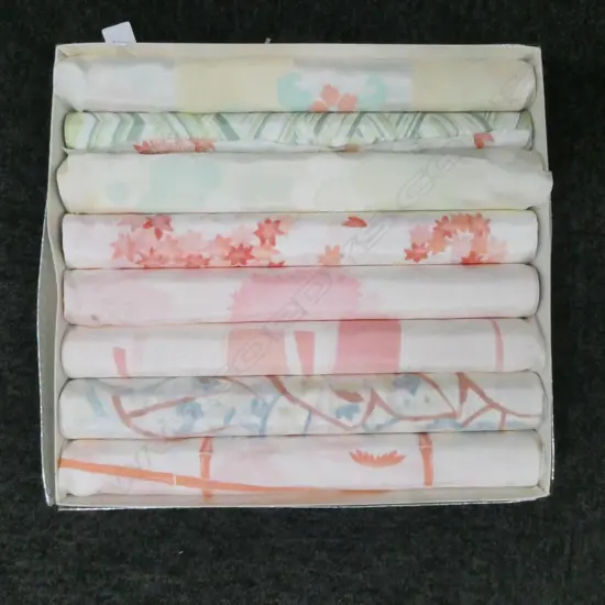 BOX OF JAPANESE SMALL ROLLS OF SPECIAL FABRIC X  8