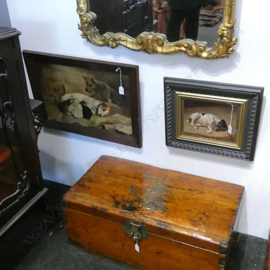 2 WORKS; VINTAGE OIL ON BOARD, DOGS, 320x480mm & PRINT 'PLEASE DON'T TICKLE ME' 190x240mm