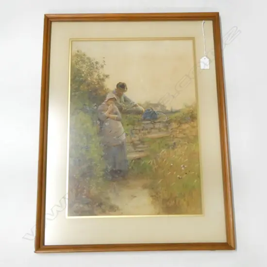 THOMAS JAMES LLOYD (1845-1910), 2 FIGURES BY STONE WALL, WC 490x340mm