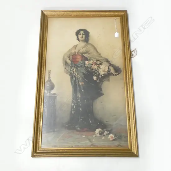NATHANIEL SICHEL PORTRAIT PRINT, WOMAN w. FLOWERS 840x480mm...