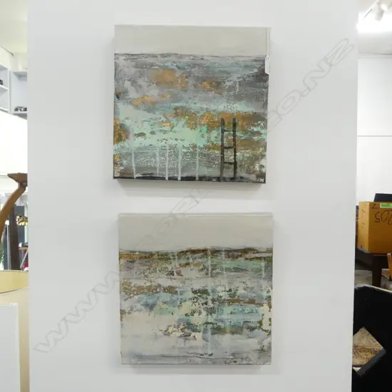 JODY HOPE GIBBONS (NZ b.1966) 'GLISTEN 1 & 2' MIXED MEDIA ON CANVAS 305x305mm