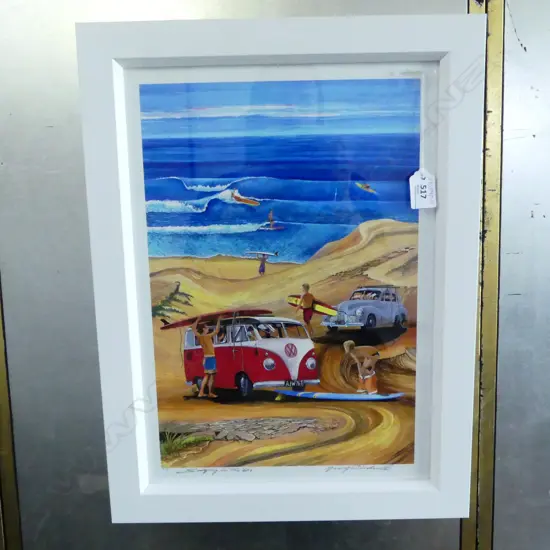 GARRY BIRDSALL SIGNED LTD. ED. PRINT 'SURFING IN THE 60s' 60/500 410x285mm