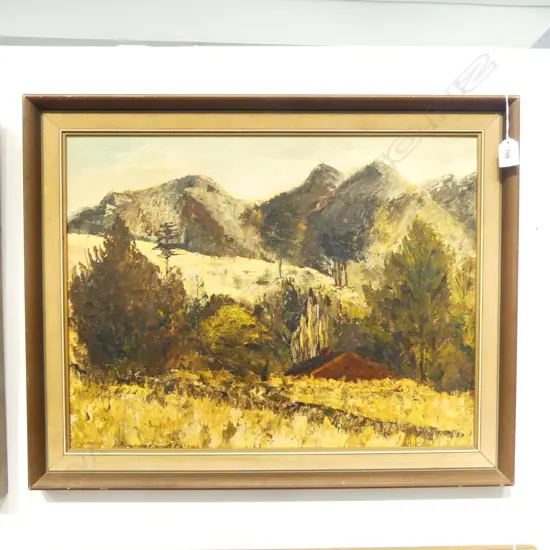 JEAN JOHNSTON 'ALLANDALE AUSTRALIA' OIL ON BOARD 1960 420x540mm