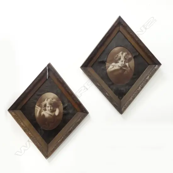 ANTIQUE ‘CUPID AWAKE & ASLEEP’ FRAMED PRINTS COPYRIGHT 1897 (FRAMES AS IS), L.740MM 