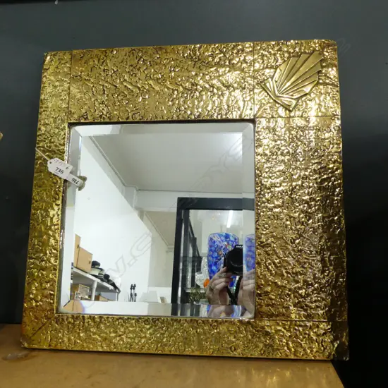 ART DECO PERIOD BEATEN BRASS DIAMOND SHAPED BEVELLED MIRROR 650X650mm