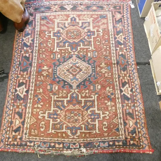 SMALL VINTAGE PERSIAN RUG SOME DAMAGE L1230 W940MM