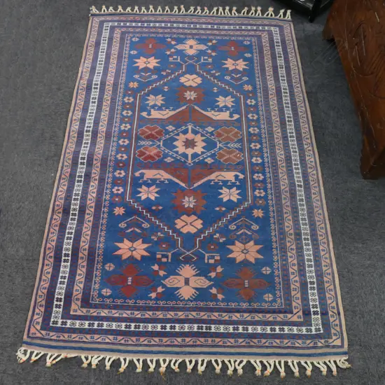 HAND KNOTTED PERSIAN RUG PINK & BLUE TONES L1960 W1200
