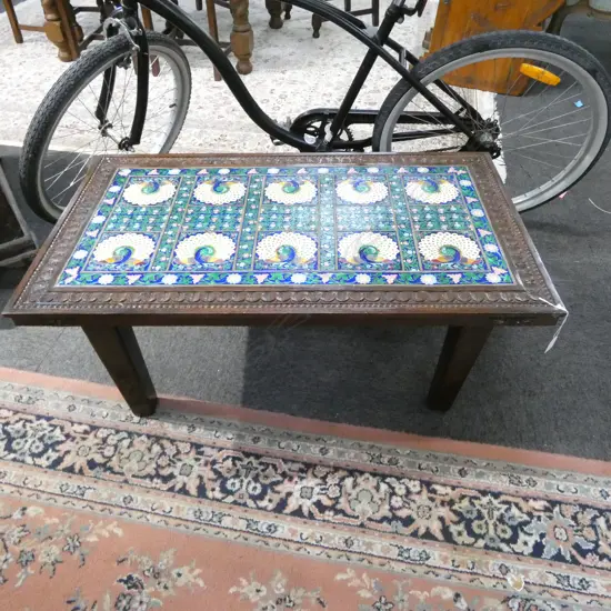 RAJASTHANI TABLE w. COLOURED METAL INSERT 945x550x435mm