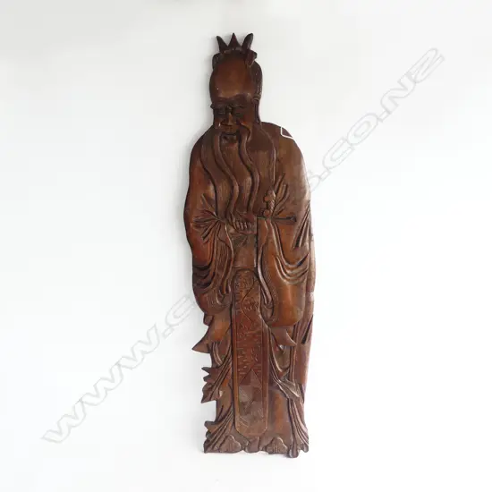 CHINESE CARVED WOOD DEITY WALL HANGING PANEL H.920mm