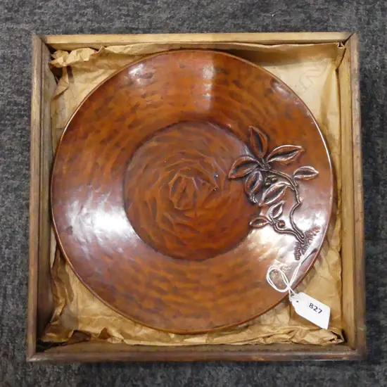 Signed Copper plate in signed boxed Dia.240mm