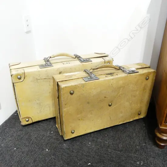 2 WHITE HIDE 'REVELATION' SUITCASES W.670mm