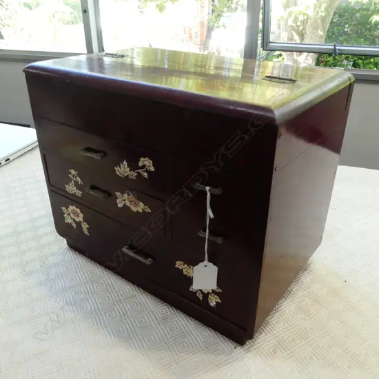 JAPANESE RED LACQUER SEWING BOX 260 x 330 x 200mm