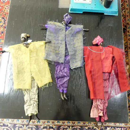 3 SUE CARMONT ARTWORKS 'CHOCOLATE TART RED, GOLD & BLUE' H.550mm