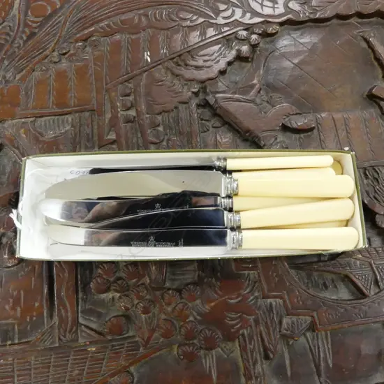 SET OF 10 SHEFFIELD ‘BONE’ HANDLE KNIVES 5 DINNER + 5 LUNCH, L.208-235MM