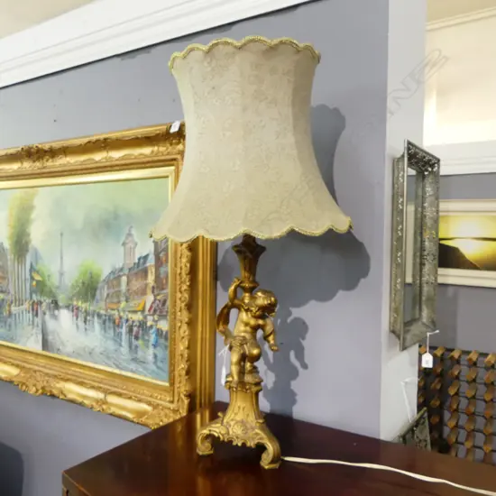 GILT METAL CHERUB TABLE LAMP H.780mm faults