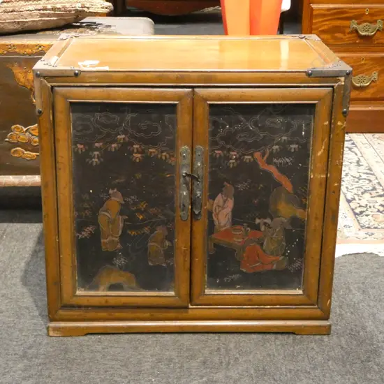 Japanese wood cabinet 2 door w. decoration 530x370x500mm