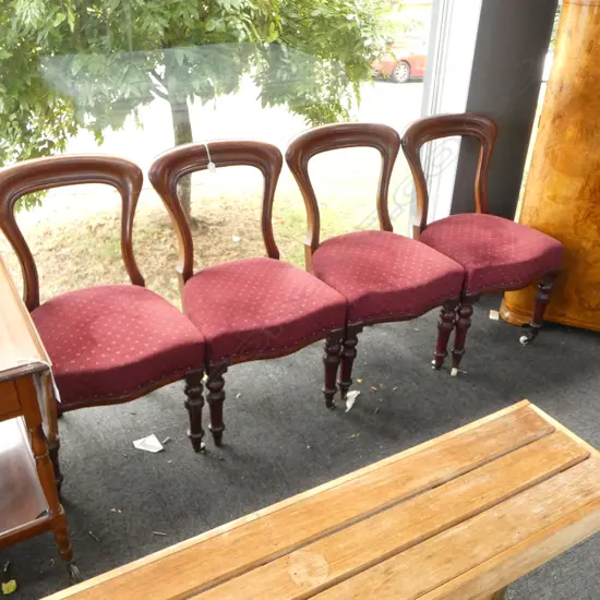 4 VICTORIAN MAHOGANY BALLOON BACK DINING CHAIRS