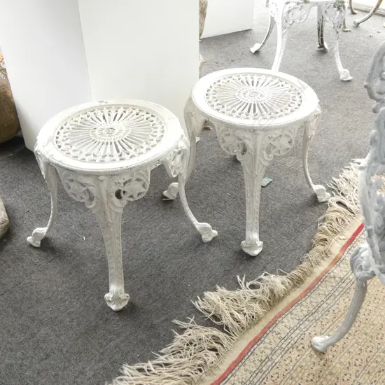 2 OUTDOOR CAST ALLUMINIUM  WHITE PAINTED STOOLS H