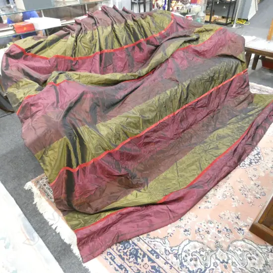 RED & OLIVE GREEN SILK CURTAINS 2700 Wide x 2600 long approx (ONE ONLY!) high quality