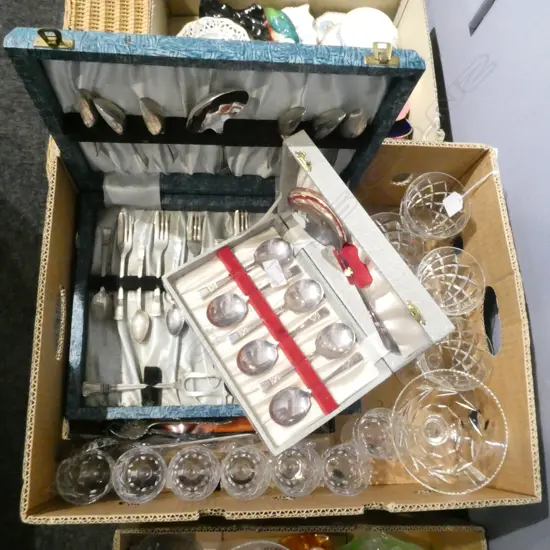 4 BOXED EP CUTLERY SETS & MIXED CRYSTAL GLASSES