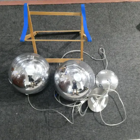 PR SILVER GLOBE PENDANT LIGHTS + ceiling attatchments, Dia.230mm