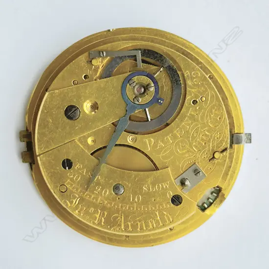 A rare going barrel cylinder movement by J. R Arnold, Patent No.92