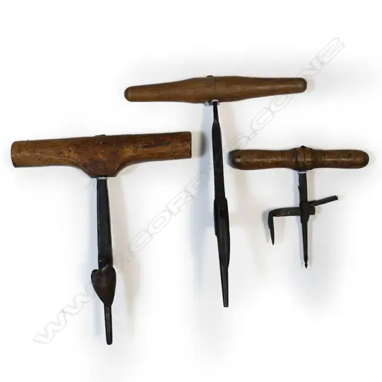 Three coopers barrel making bung hole cutters,